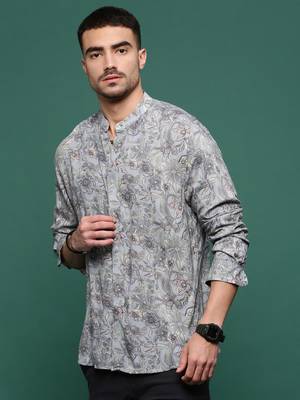 men's grey floral slim fit shirt 3