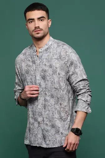 men's grey floral slim fit shirt