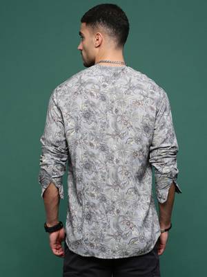 men's grey floral slim fit shirt 4