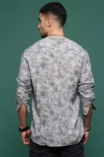 men's grey floral slim fit shirt