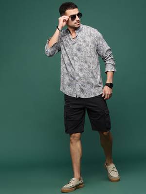 men's grey floral slim fit shirt 5