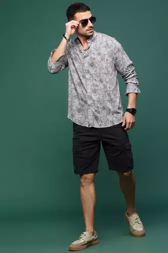 men's grey floral slim fit shirt