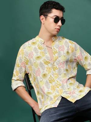 men's cream floral slim fit shirt 1