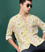 men's cream floral slim fit shirt