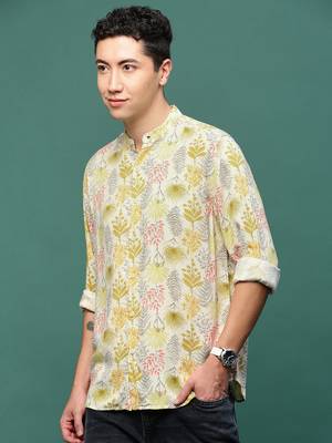 men's cream floral slim fit shirt 3