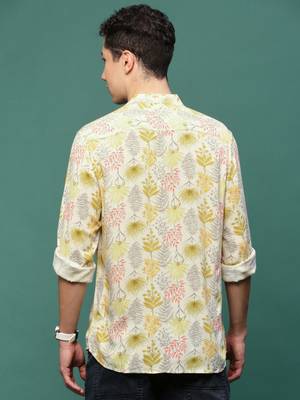 men's cream floral slim fit shirt 4