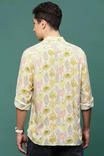 men's cream floral slim fit shirt