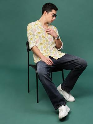 men's cream floral slim fit shirt 5