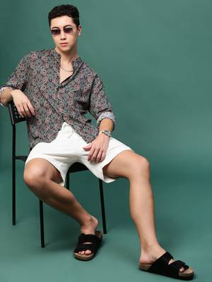 men's navy blue ethnic motifs slim fit shirt 5