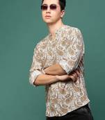 men's mustard ethnic motifs slim fit shirt