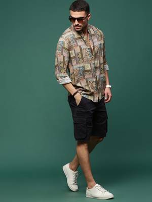 men's brown ethnic motifs slim fit shirt 5