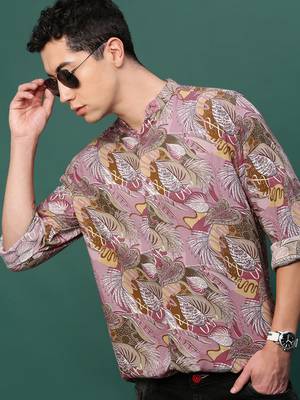 men's pink floral slim fit shirt 1