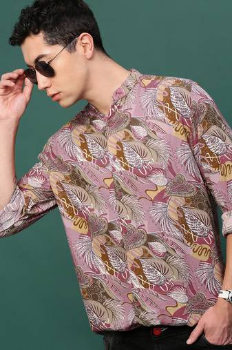 men's pink floral slim fit shirt