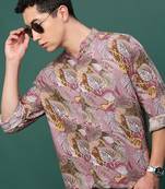men's pink floral slim fit shirt