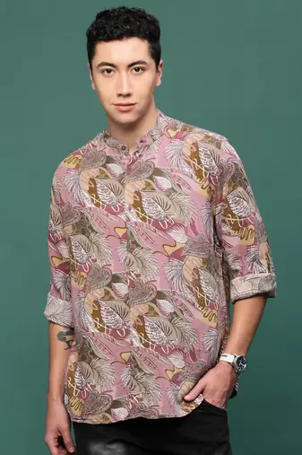 men's pink floral slim fit shirt
