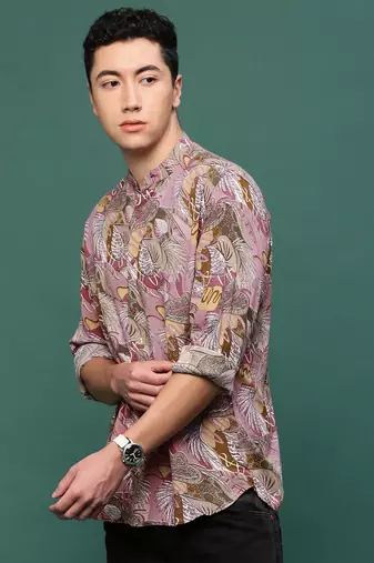 men's pink floral slim fit shirt