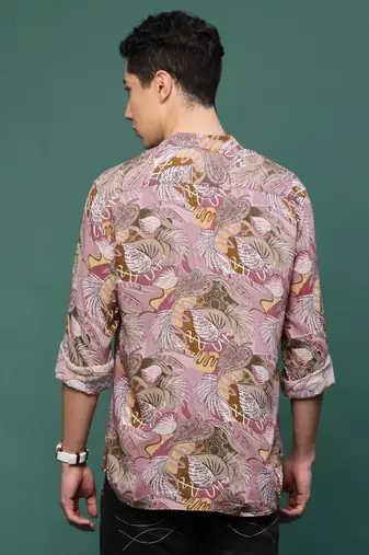 men's pink floral slim fit shirt