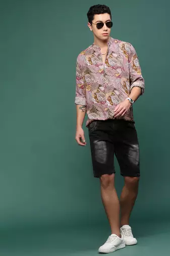men's pink floral slim fit shirt