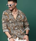 men's olive floral slim fit shirt
