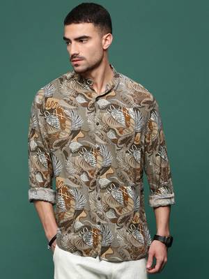 men's olive floral slim fit shirt 2