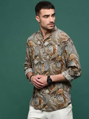men's olive floral slim fit shirt 3