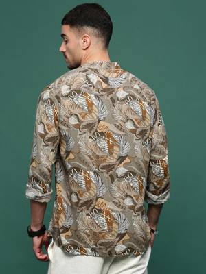 men's olive floral slim fit shirt 4