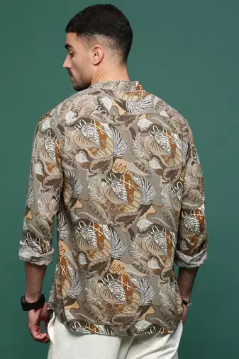 men's olive floral slim fit shirt