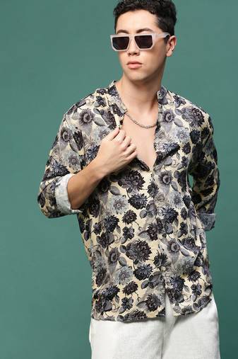 men's charcoal floral slim fit shirt