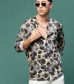 men's charcoal floral slim fit shirt