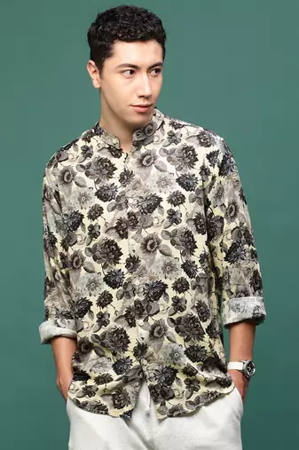 men's charcoal floral slim fit shirt