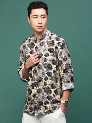 men's charcoal floral slim fit shirt 3
