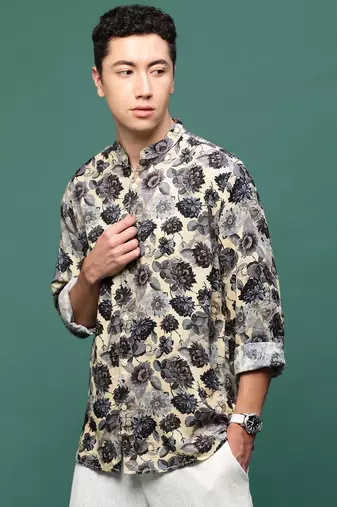 men's charcoal floral slim fit shirt