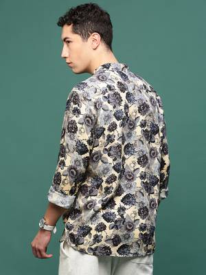 men's charcoal floral slim fit shirt 4