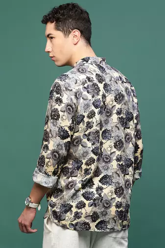 men's charcoal floral slim fit shirt