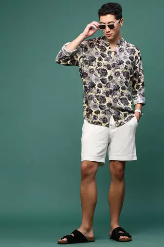 men's charcoal floral slim fit shirt