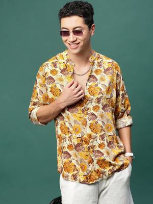 men's orange floral slim fit shirt 1