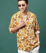 men's orange floral slim fit shirt