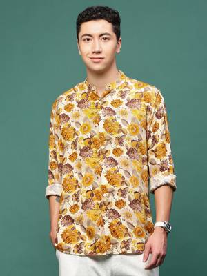 men's orange floral slim fit shirt 2