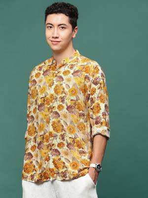 men's orange floral slim fit shirt 3
