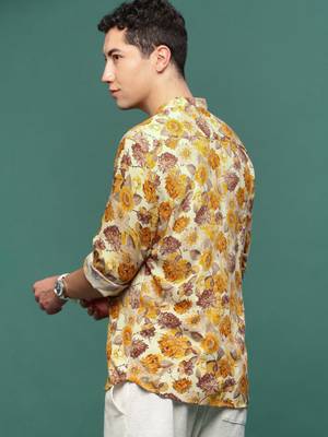 men's orange floral slim fit shirt 4