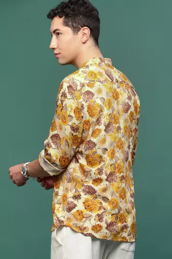 men's orange floral slim fit shirt