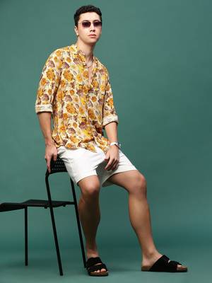 men's orange floral slim fit shirt 5