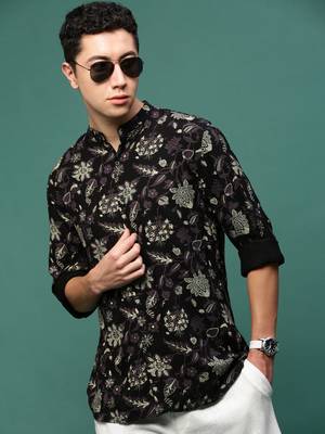 men's black floral slim fit shirt 1