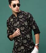 men's black floral slim fit shirt