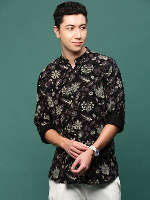 men's black floral slim fit shirt 2