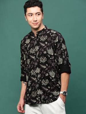 men's black floral slim fit shirt 3