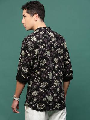 men's black floral slim fit shirt 4