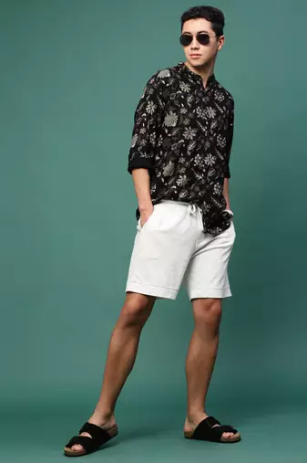 men's black floral slim fit shirt
