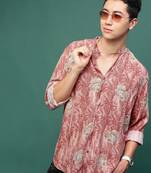 men&#39;s peach ethnic motifs slim fit shirt