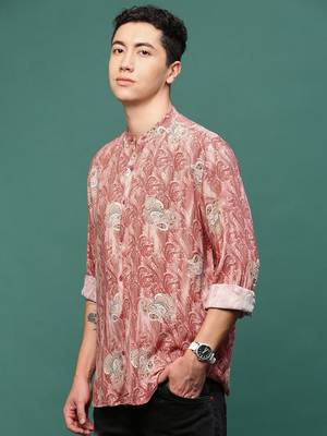 men's peach ethnic motifs slim fit shirt 3
